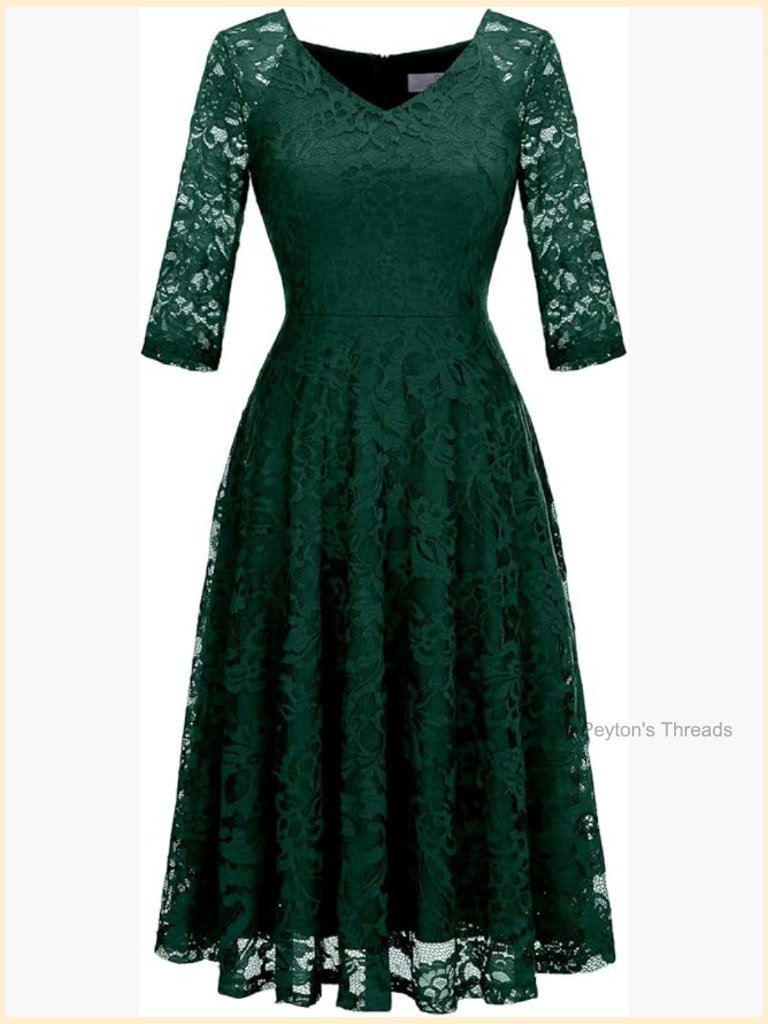 Long-Sleeve Wedding Guest Dress A-Line Lace Formal Party Midi Prom Gown